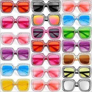 Crystal Oversized Square Sunglasses Retro Diamond Glitter Sparkling Disco